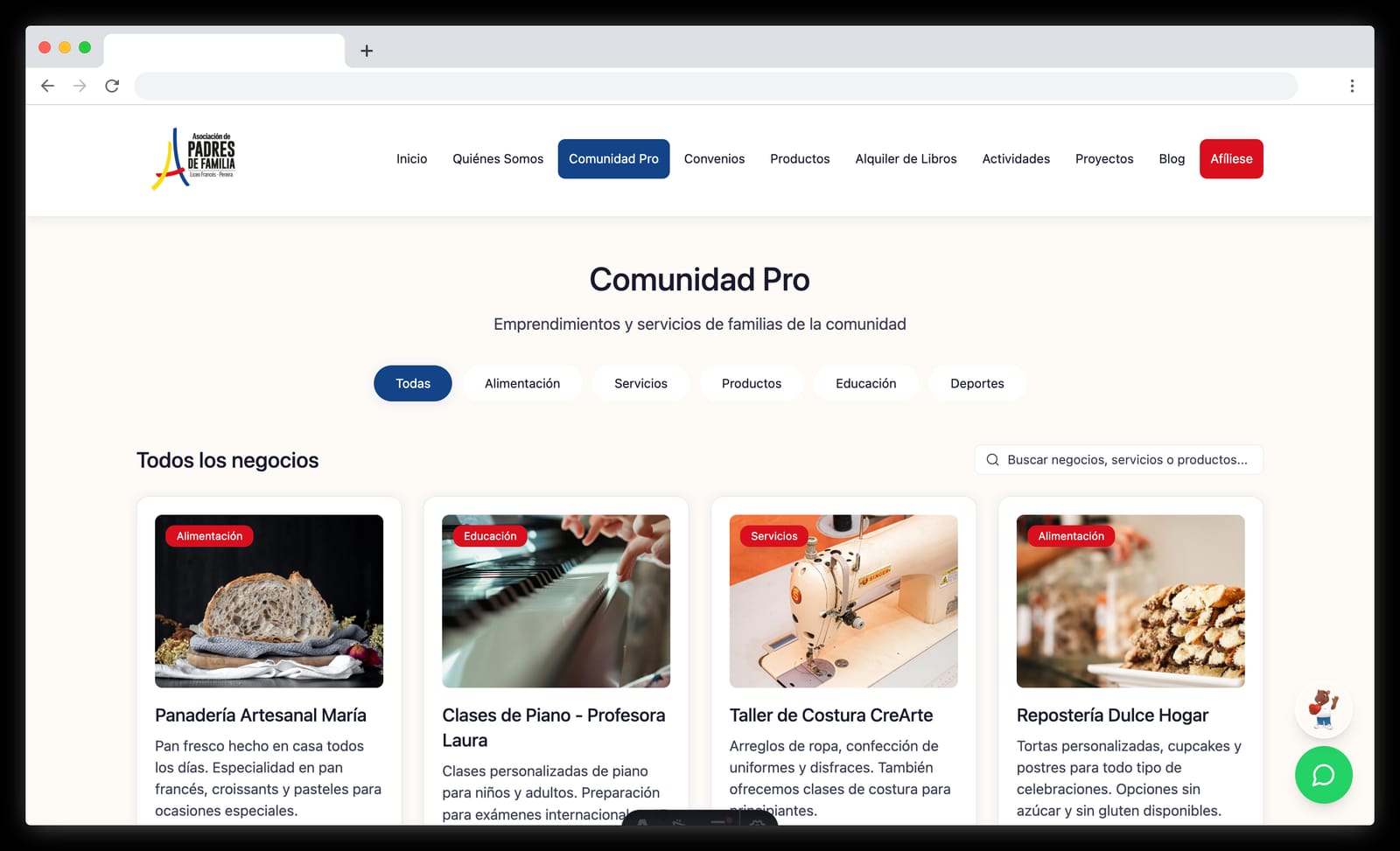 Sitio web ASOPADRES - Comunidad